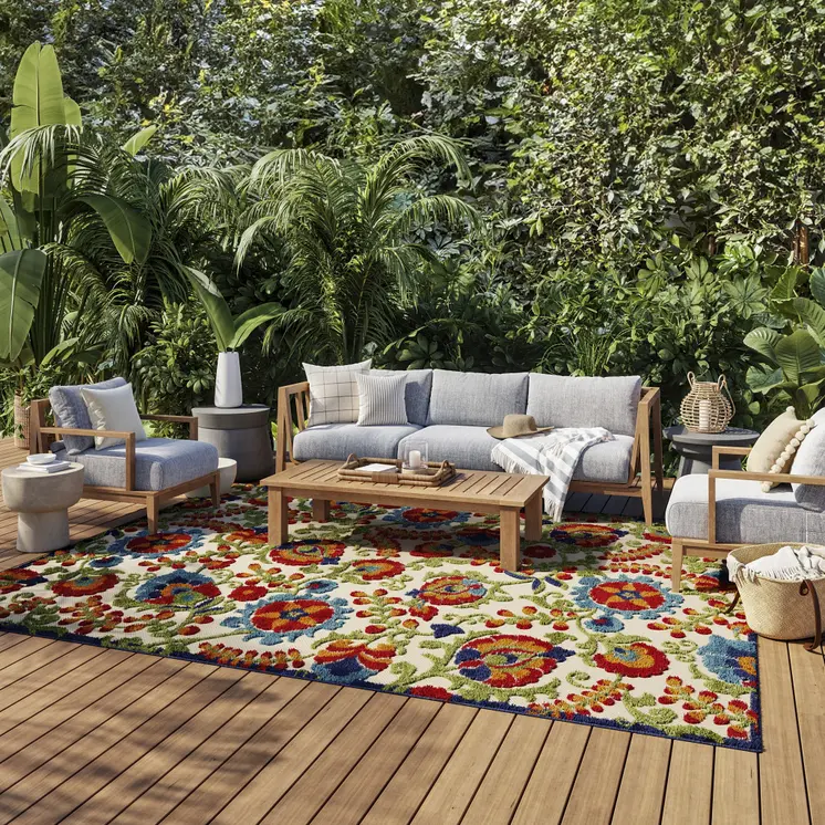 9' X 12' Blue And Beige Indoor Outdoor Area Rug