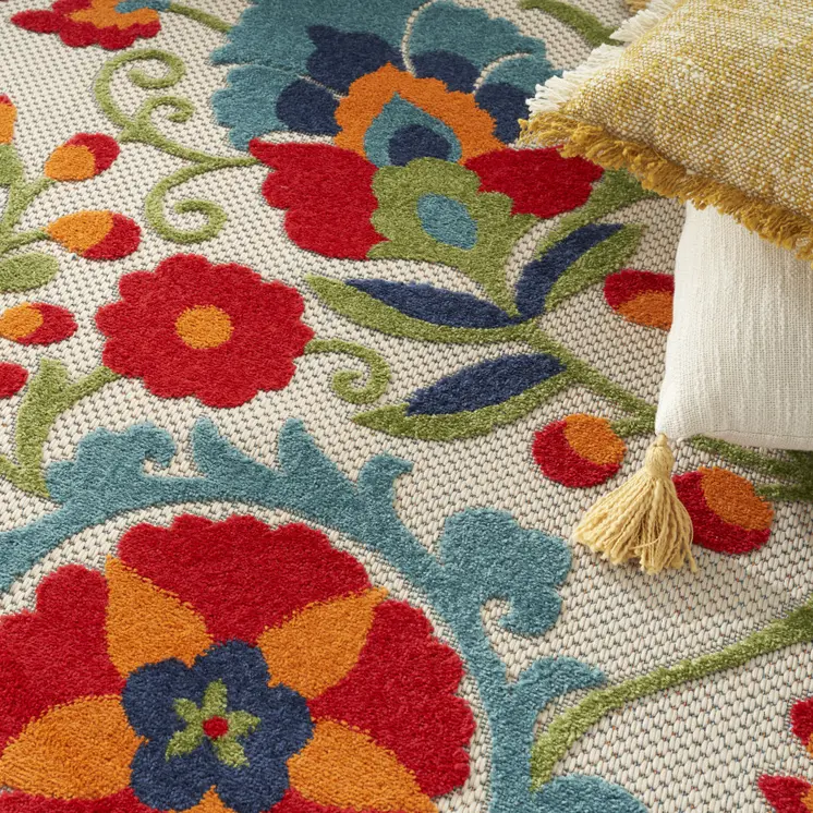 9' X 12' Blue And Beige Indoor Outdoor Area Rug
