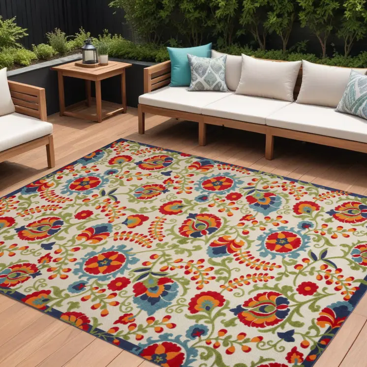 10' X 13' Blue And Beige Indoor Outdoor Area Rug