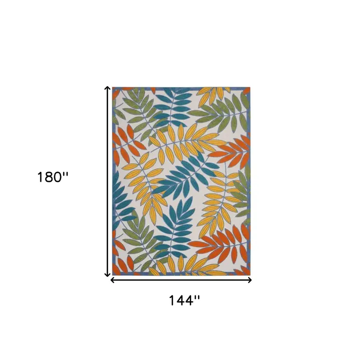 12' X 15' Ivory And Blue Indoor Outdoor Area Rug