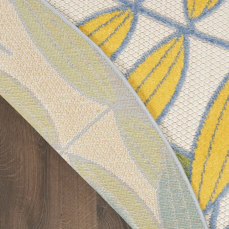 4' Ivory And Blue Round Indoor Outdoor Area Rug