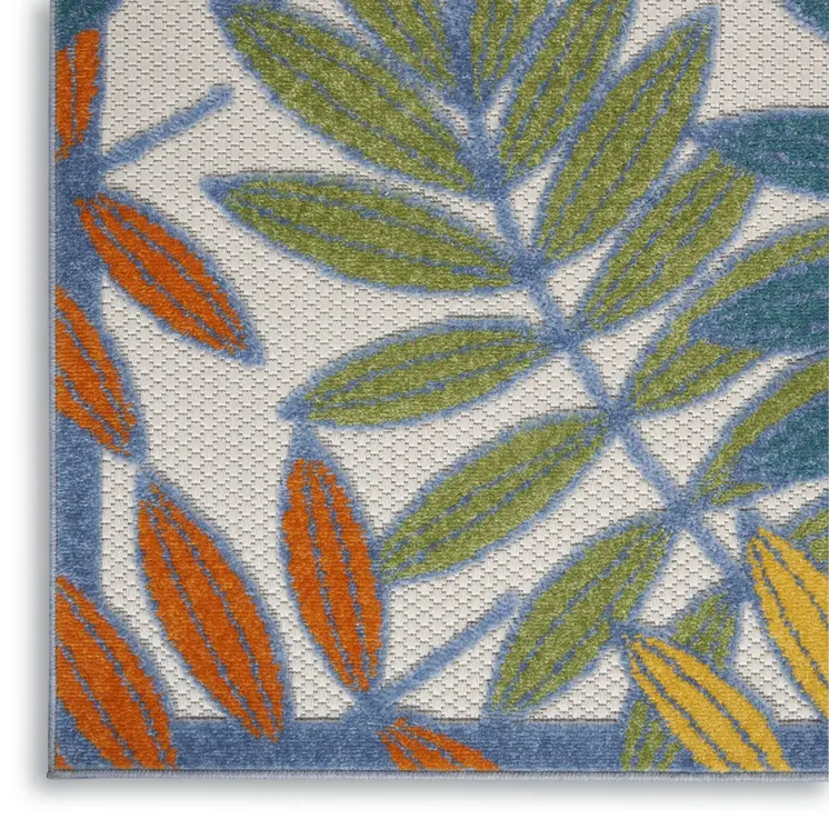 8' X 11' Ivory And Blue Indoor Outdoor Area Rug