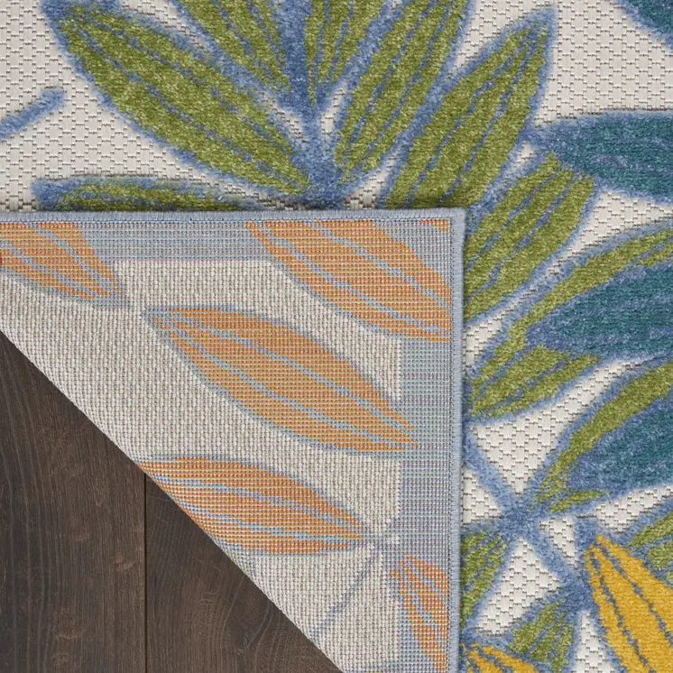 10' X 13' Ivory And Blue Indoor Outdoor Area Rug