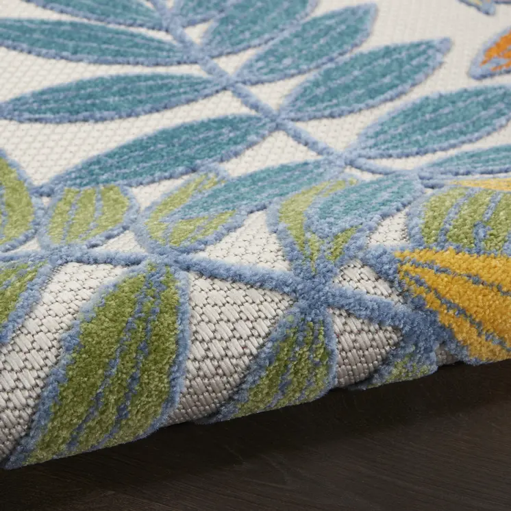 10' X 13' Ivory And Blue Indoor Outdoor Area Rug