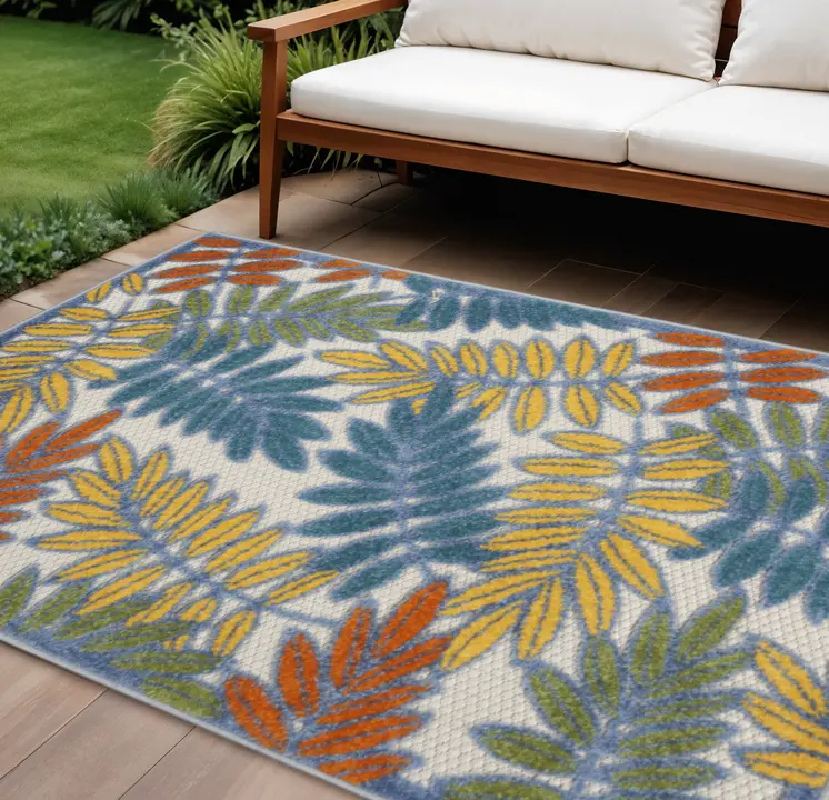 10' X 13' Ivory And Blue Indoor Outdoor Area Rug