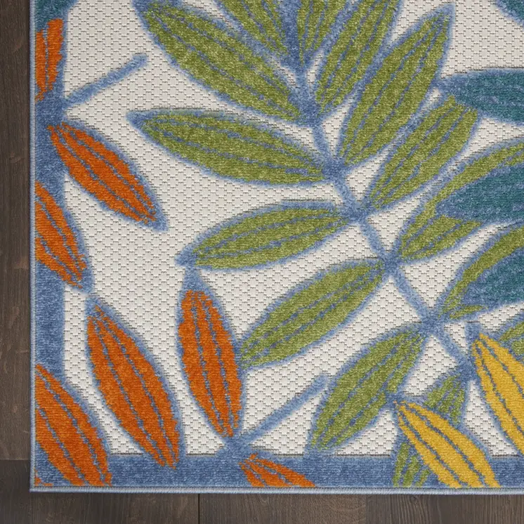 10' X 13' Ivory And Blue Indoor Outdoor Area Rug