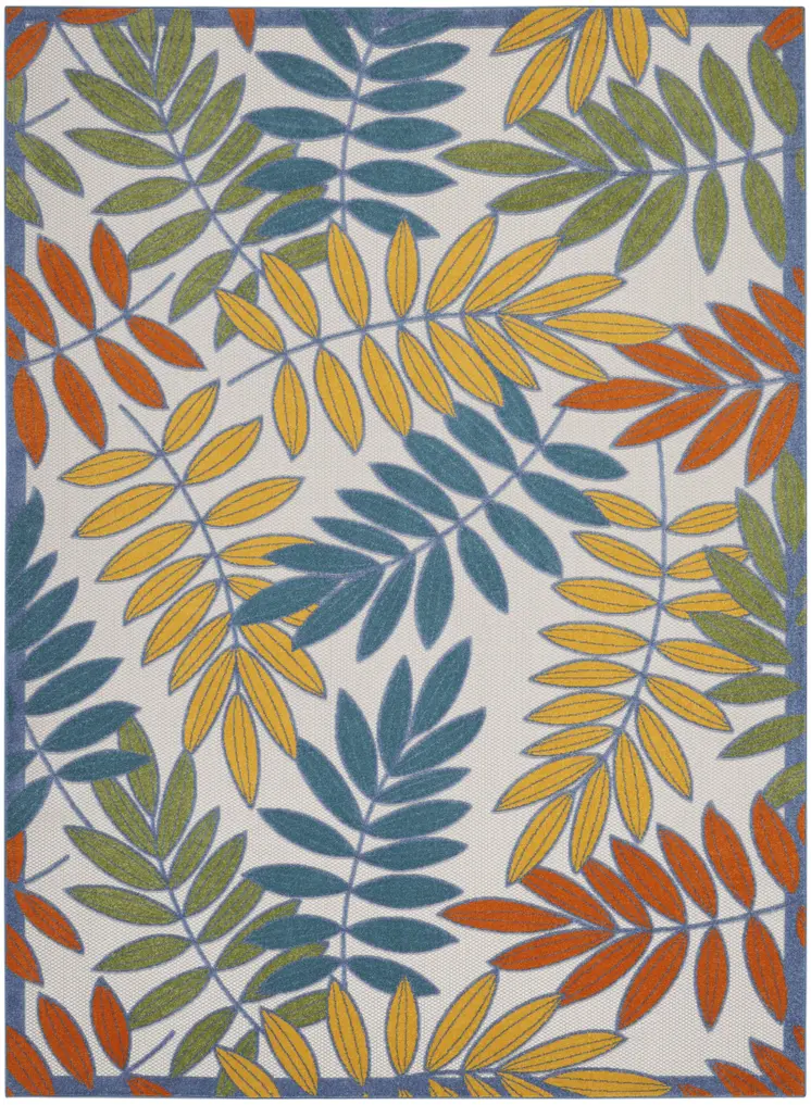 10' X 13' Ivory And Blue Indoor Outdoor Area Rug