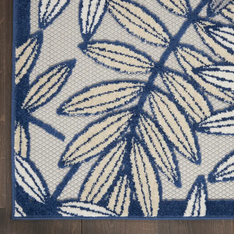 6' Ivory And Blue Indoor Outdoor Runner Rug
