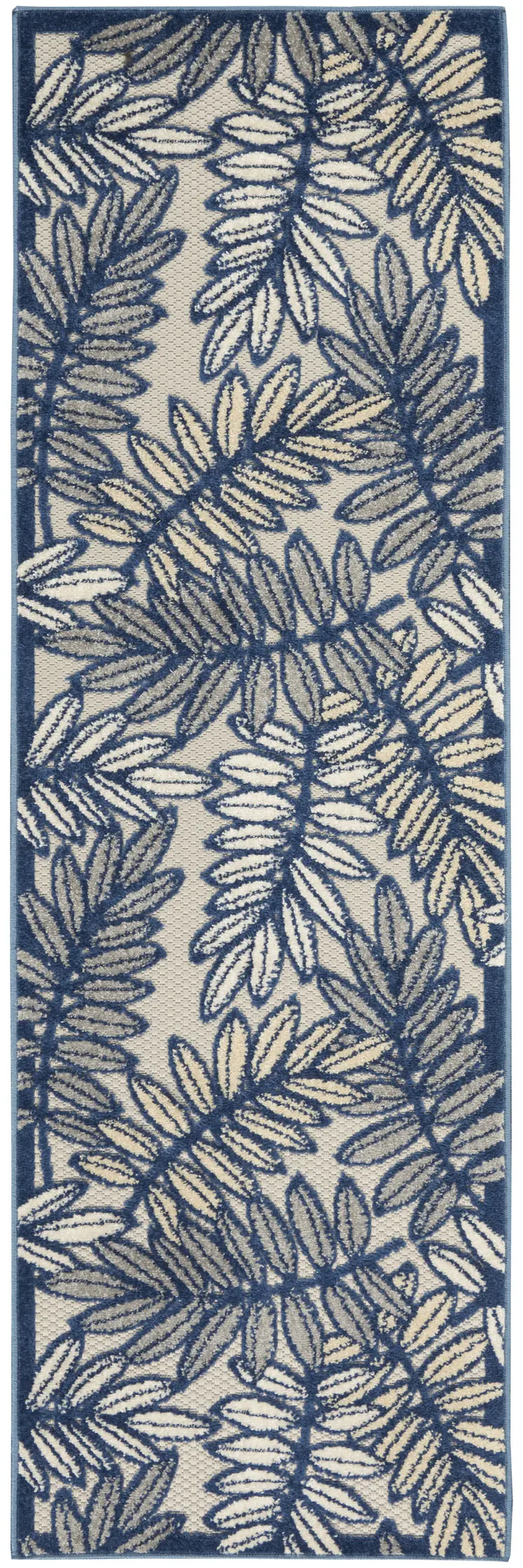 6' Ivory And Blue Indoor Outdoor Runner Rug