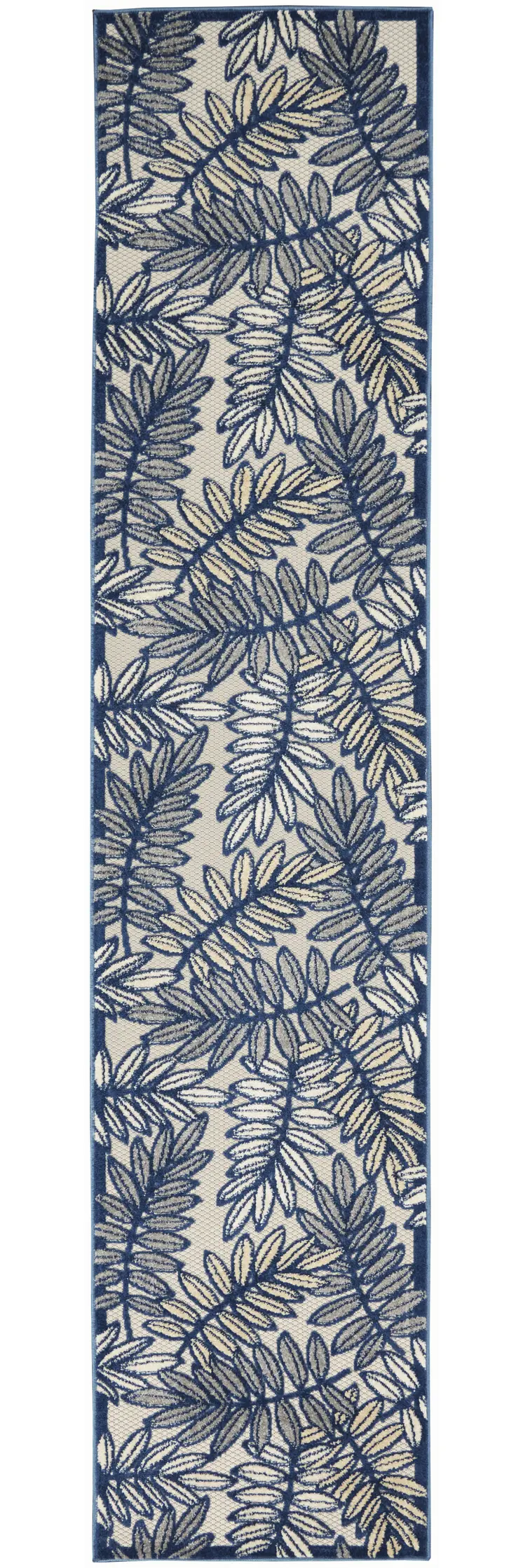 10' Ivory And Blue Indoor Outdoor Runner Rug