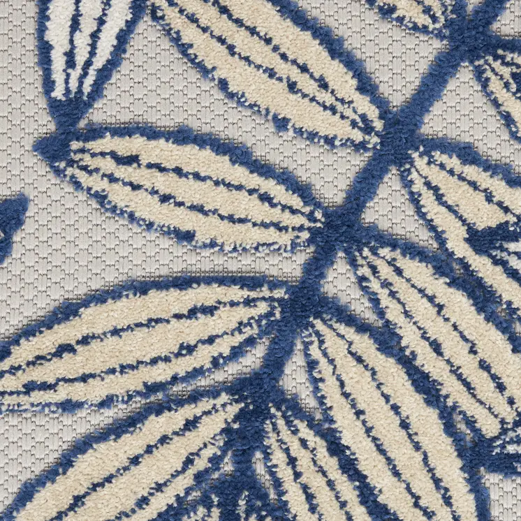 10' Ivory And Blue Indoor Outdoor Runner Rug