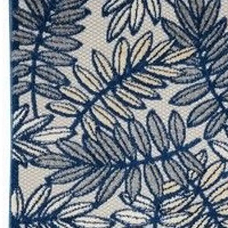 12' Ivory And Blue Indoor Outdoor Runner Rug