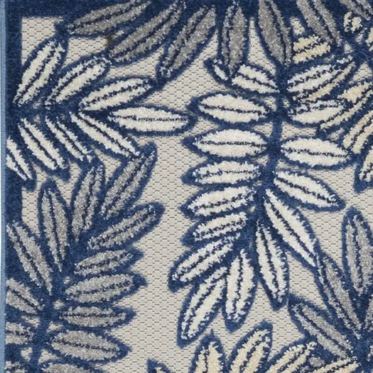 8' Ivory And Blue Indoor Outdoor Runner Rug