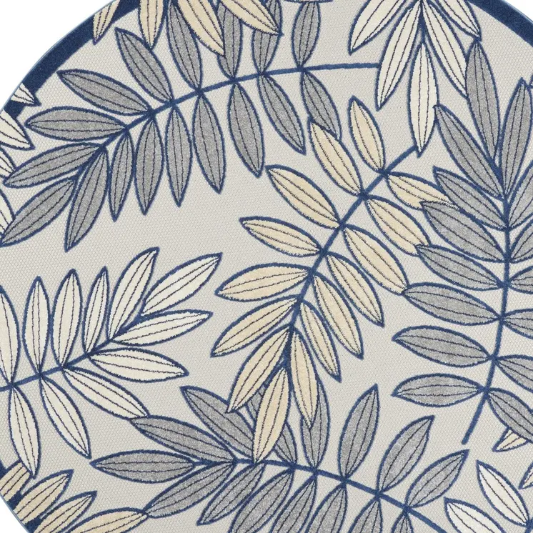 8' X 8' Ivory And Blue Round Indoor Outdoor Area Rug