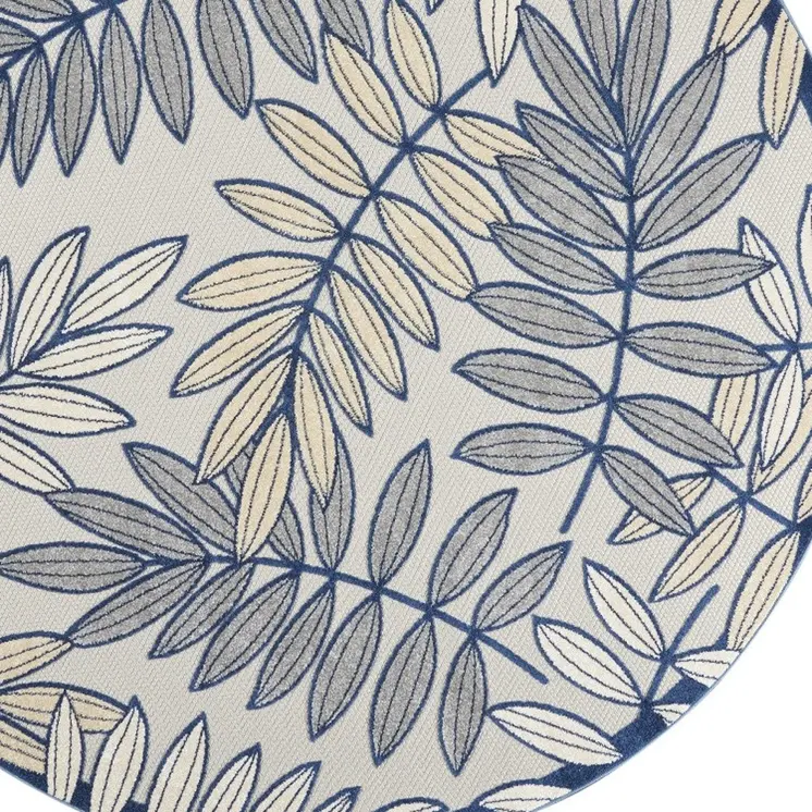 8' X 8' Ivory And Blue Round Indoor Outdoor Area Rug