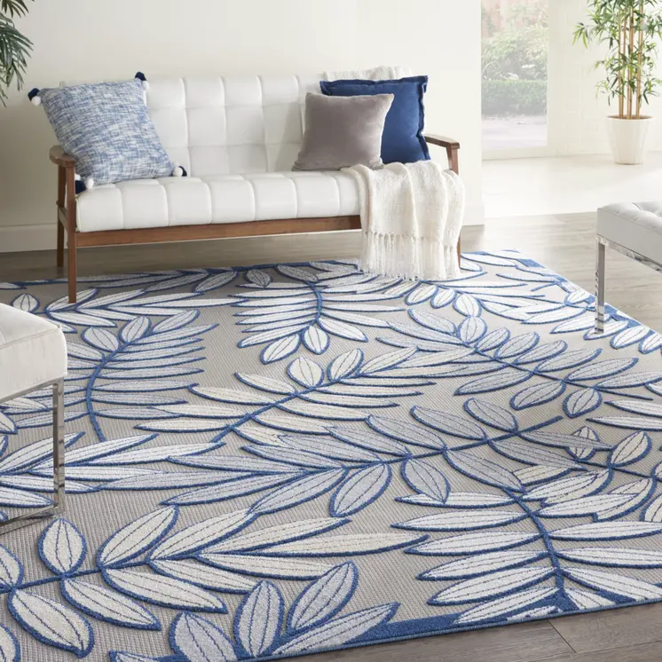 10' X 13' Ivory And Blue Indoor Outdoor Area Rug