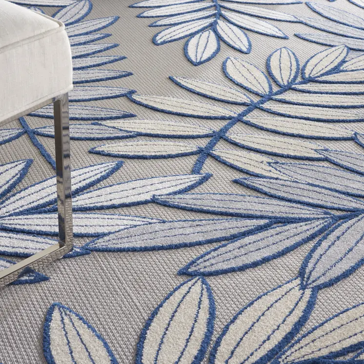 10' X 13' Ivory And Blue Indoor Outdoor Area Rug