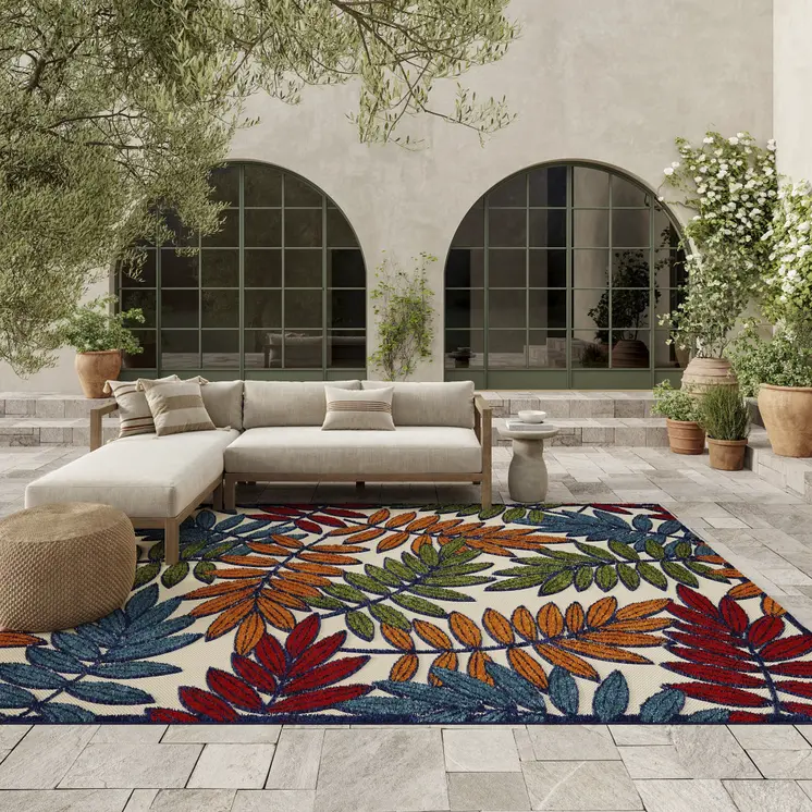 9' X 12' Blue And Beige Indoor Outdoor Area Rug