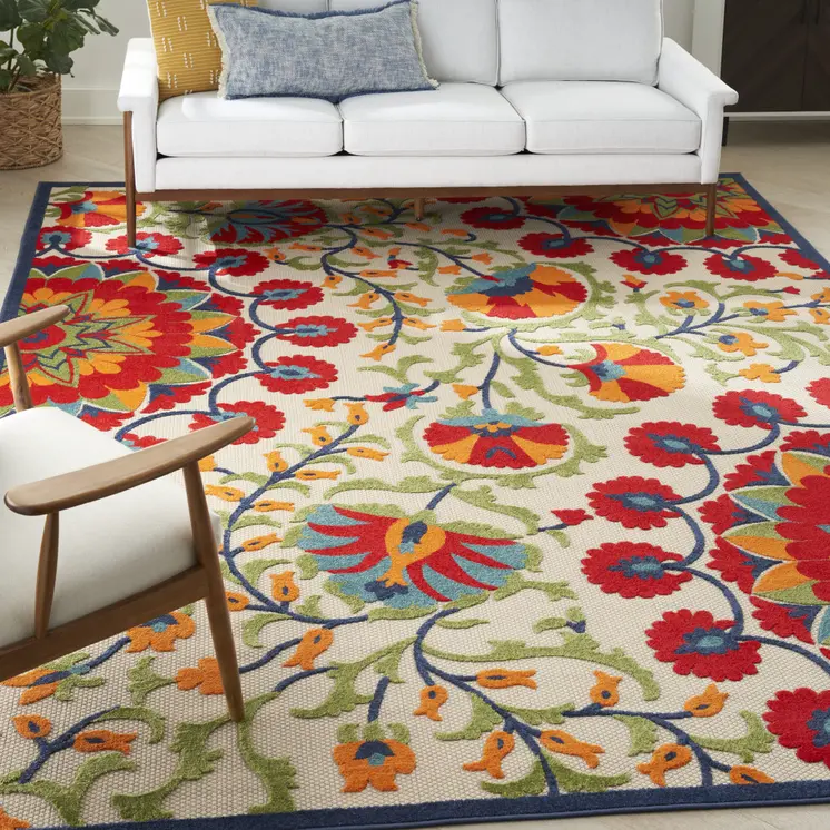 9' X 12' Red And Ivory Indoor Outdoor Area Rug