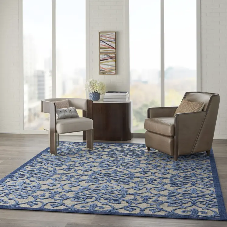 10' X 13' Blue And Gray Indoor Outdoor Area Rug