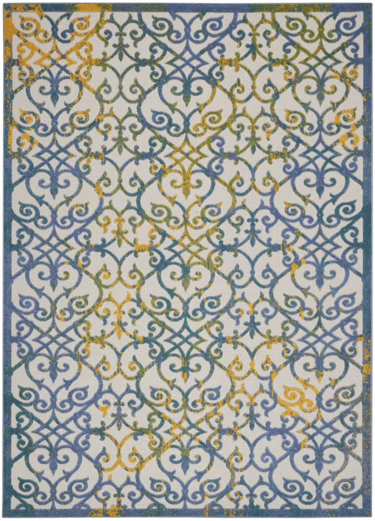 12' X 15' Ivory And Blue Indoor Outdoor Area Rug