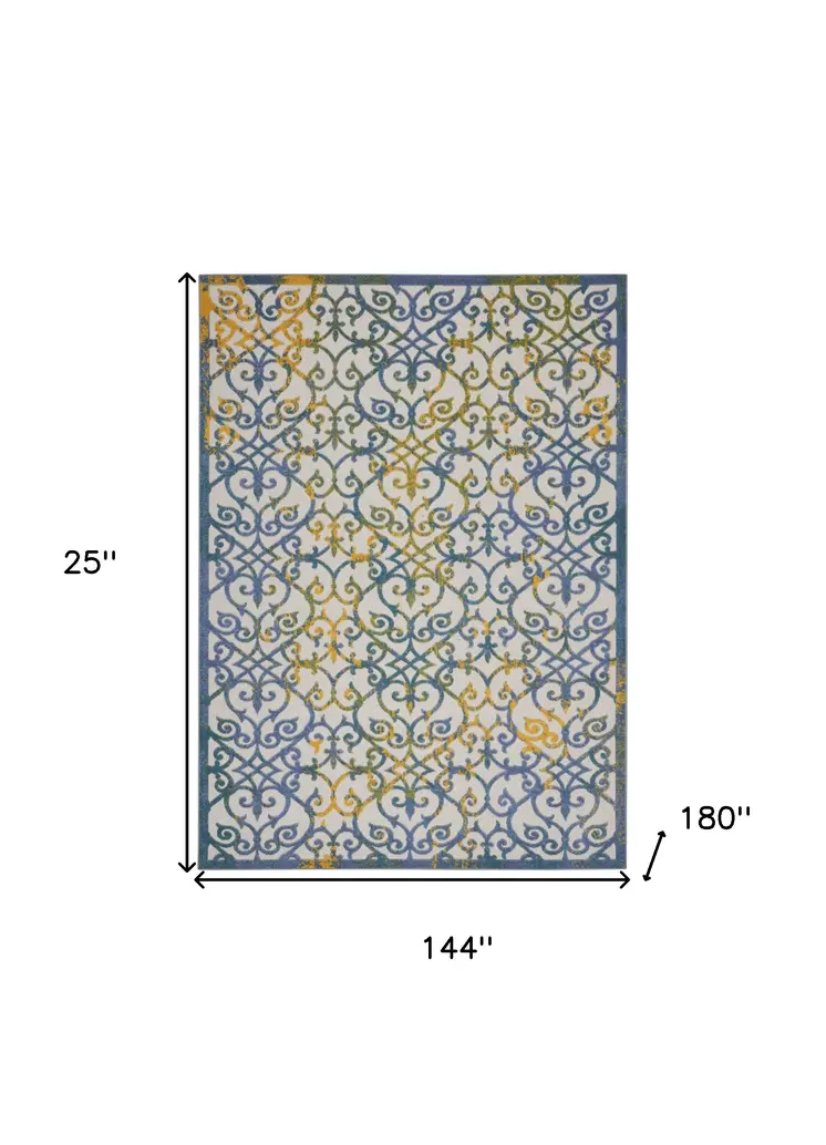 12' X 15' Ivory And Blue Indoor Outdoor Area Rug