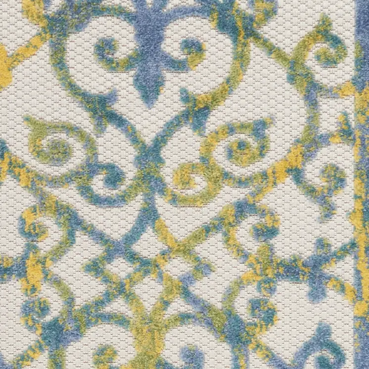 6' Ivory And Blue Indoor Outdoor Area Rug