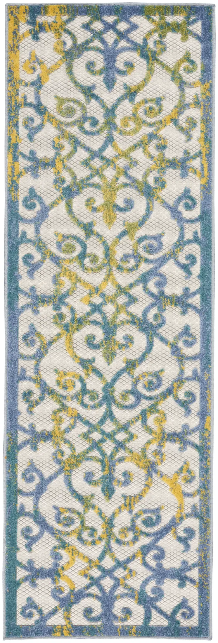 6' Ivory And Blue Indoor Outdoor Area Rug
