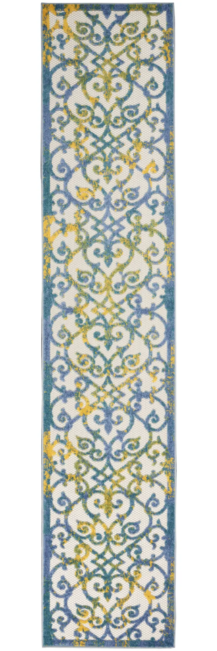 10' Ivory And Blue Indoor Outdoor Area Rug
