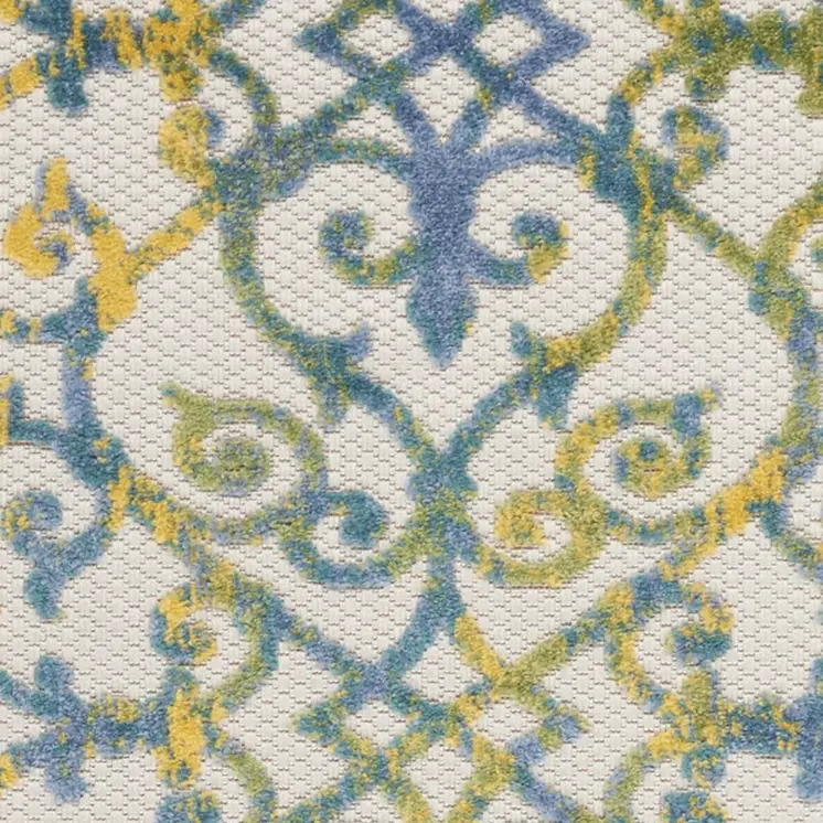 8' Ivory And Blue Indoor Outdoor Area Rug
