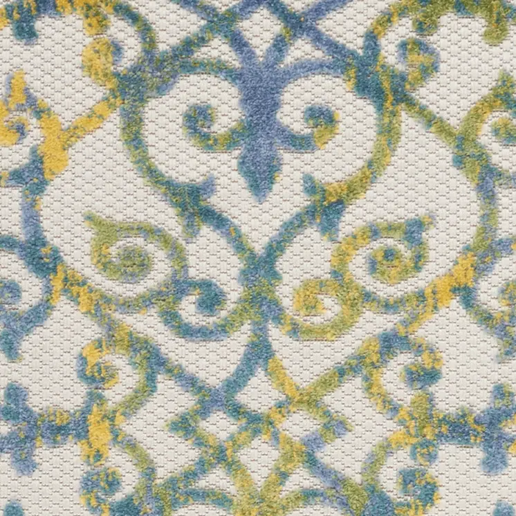 8' Ivory And Blue Indoor Outdoor Area Rug