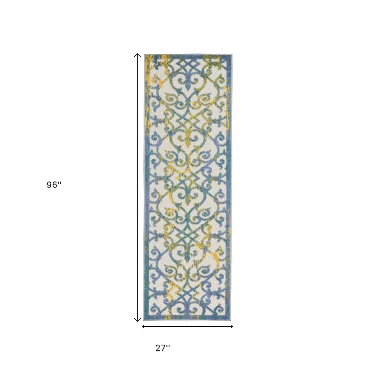 8' Ivory And Blue Indoor Outdoor Area Rug