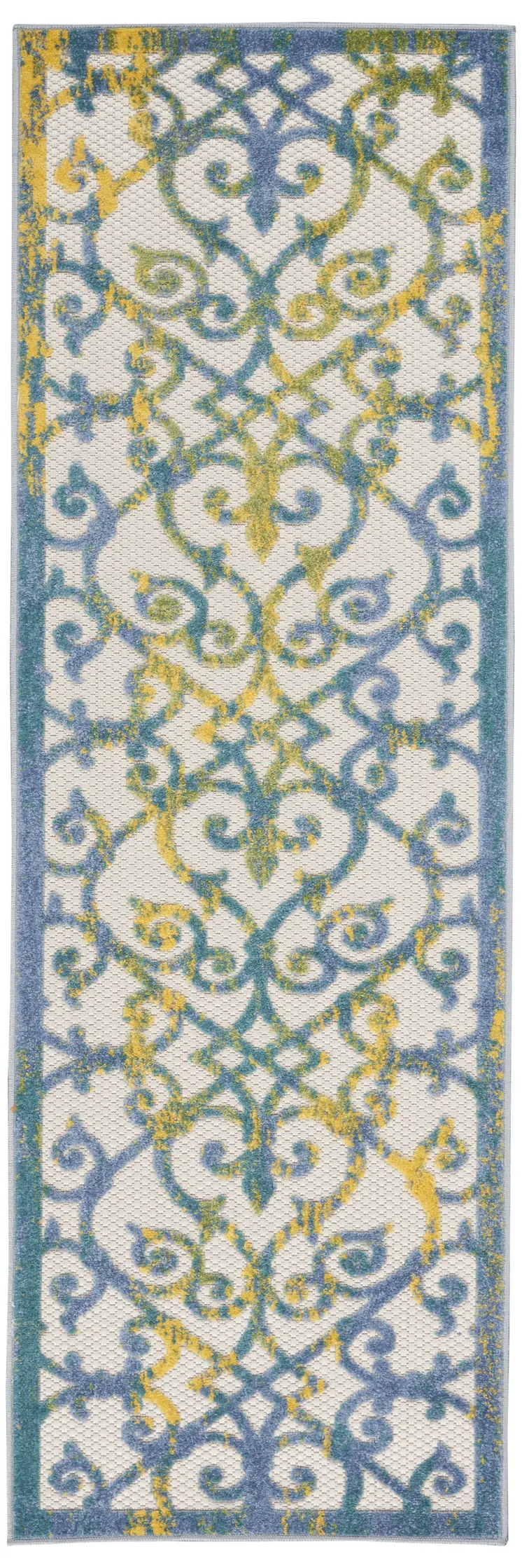 8' Ivory And Blue Indoor Outdoor Area Rug