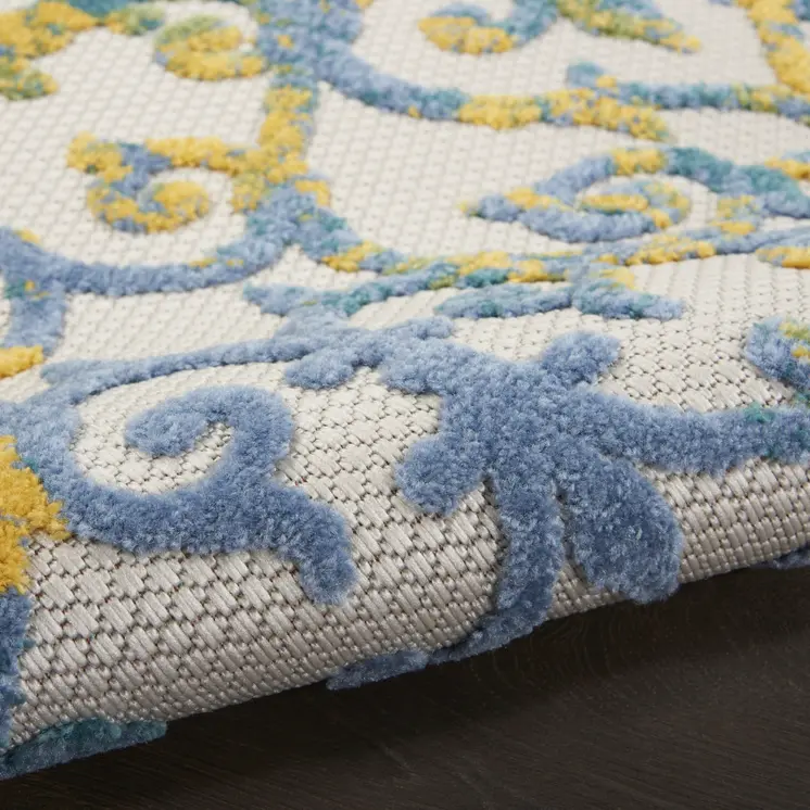 9' X 12' Ivory And Blue Indoor Outdoor Area Rug