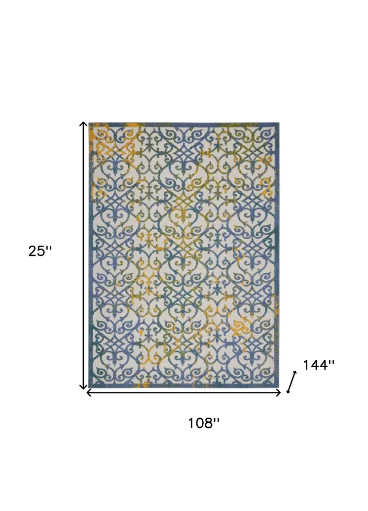 9' X 12' Ivory And Blue Indoor Outdoor Area Rug