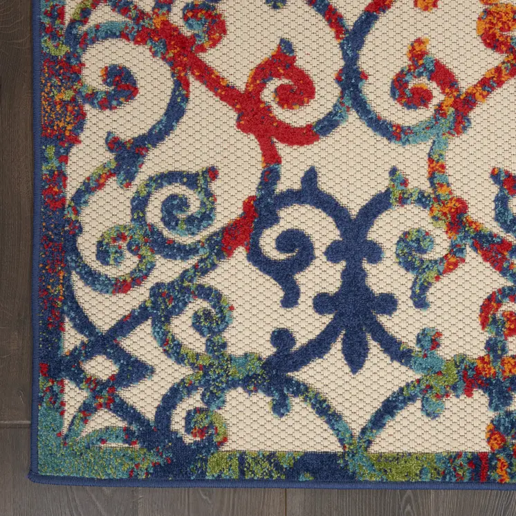 9' X 12' Ivory And Blue Indoor Outdoor Area Rug