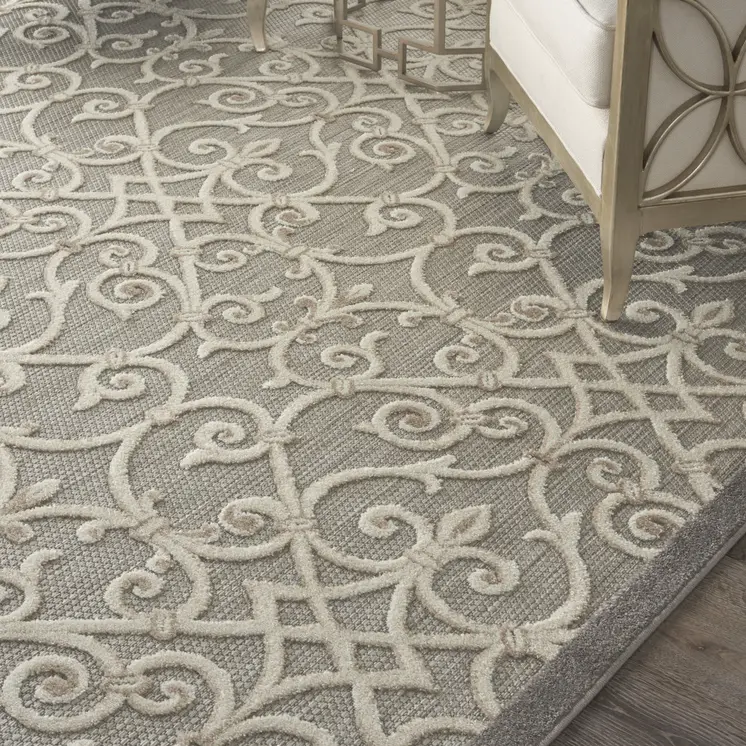 10' X 13' Gray And Ivory Indoor Outdoor Area Rug