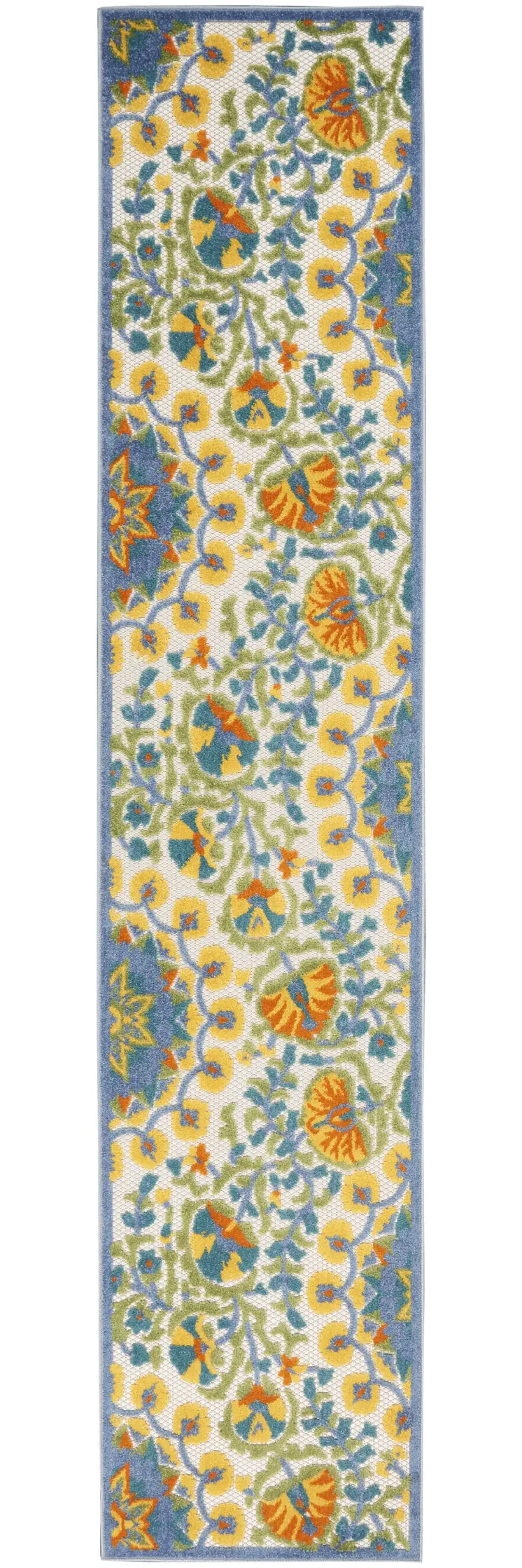 12' Blue And Yellow Indoor Outdoor Runner Rug
