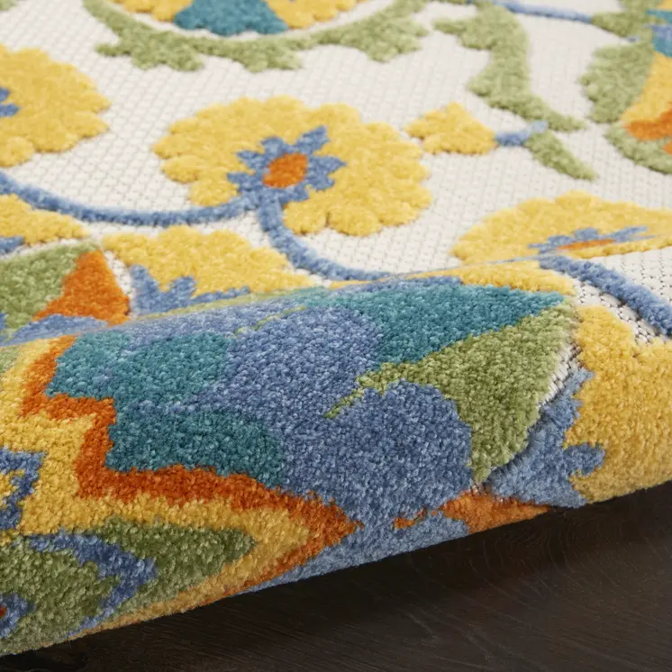 12' Blue And Yellow Indoor Outdoor Runner Rug