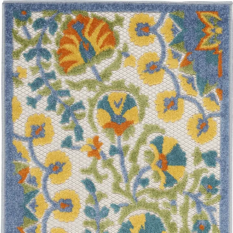 8' Blue And Orange Indoor Outdoor Runner Rug