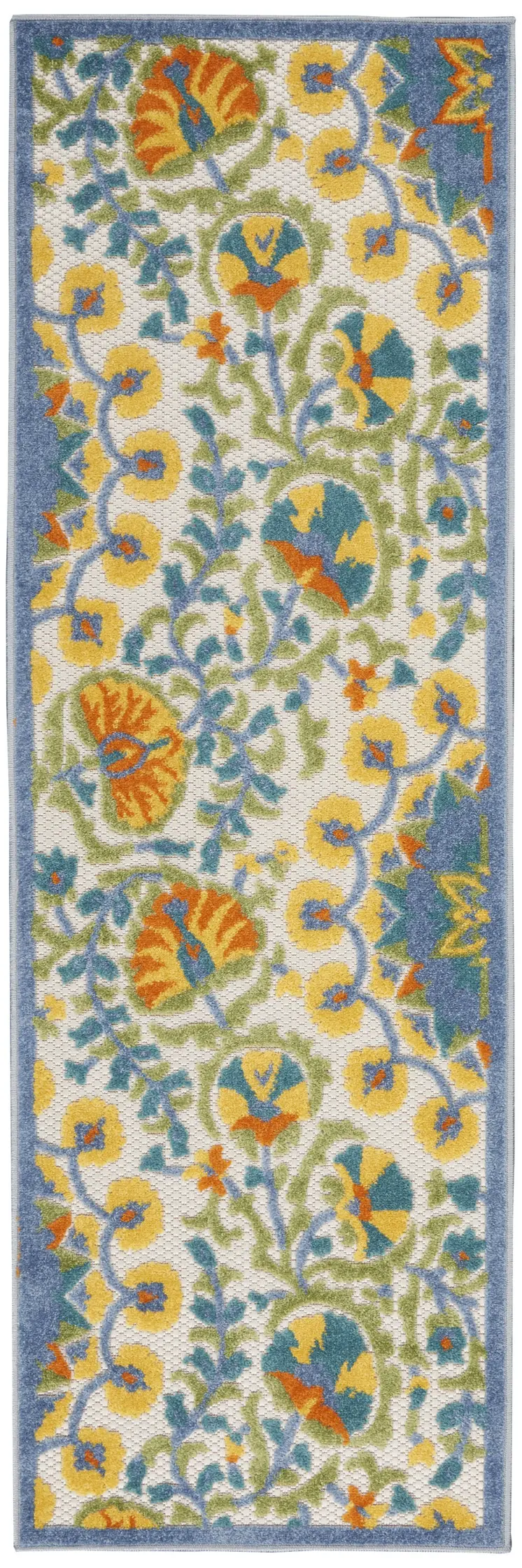 8' Blue And Orange Indoor Outdoor Runner Rug