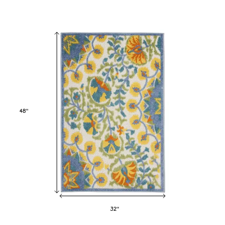 3' X 4' Yellow And Ivory Indoor Outdoor Area Rug