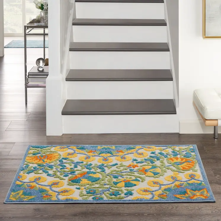 3' X 4' Yellow And Ivory Indoor Outdoor Area Rug