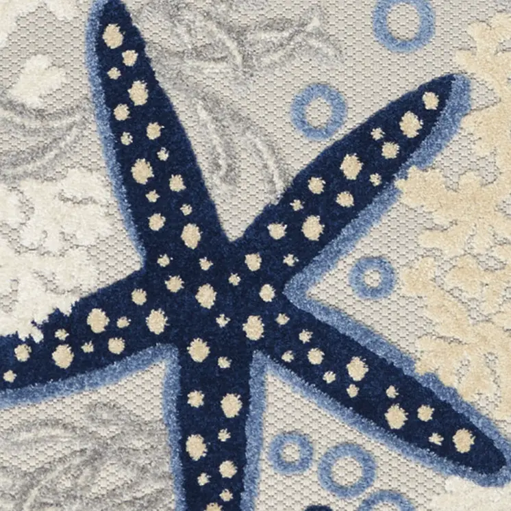 12' Blue And Gray Nautical Indoor Outdoor Runner Rug