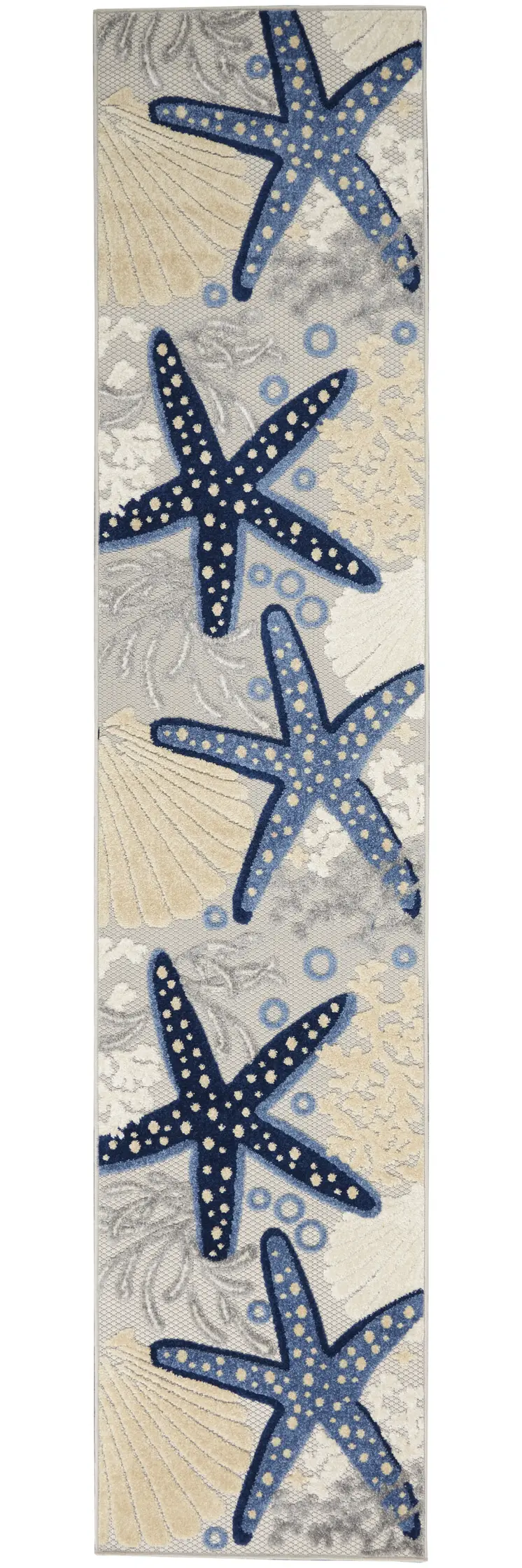 12' Blue And Gray Nautical Indoor Outdoor Runner Rug
