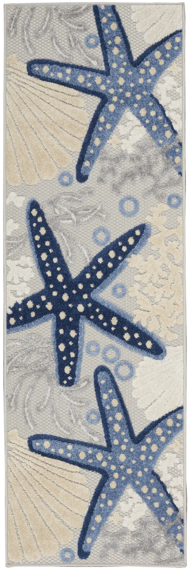 8' Blue And Gray Indoor Outdoor Runner Rug