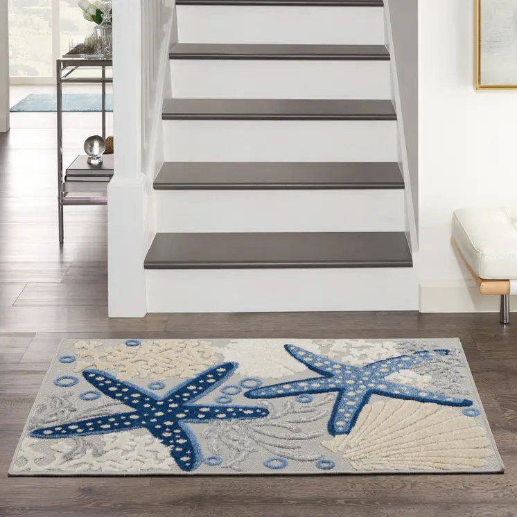 3' X 4' Blue And Gray Indoor Outdoor Area Rug