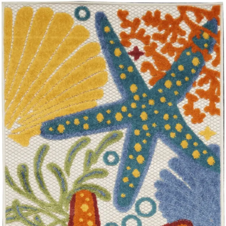 10' Blue And Yellow Indoor Outdoor Runner Rug