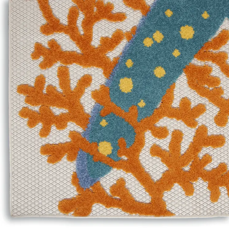 8' Blue And Orange Indoor Outdoor Runner Rug