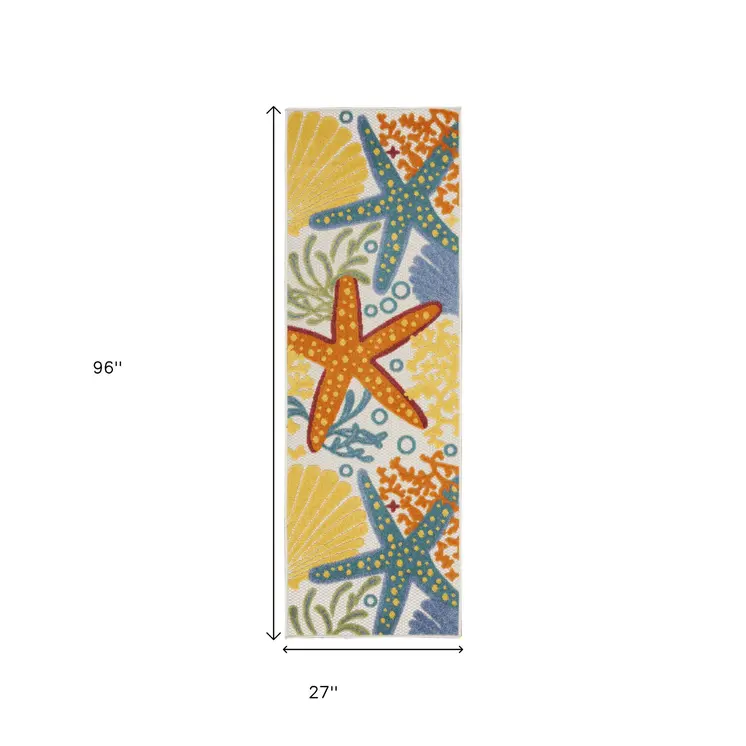 8' Blue And Orange Indoor Outdoor Runner Rug